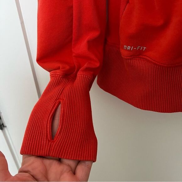 Nike Dri Fit Hoodie Womens Sz Large Red Full Zip Logo Athletic Gym Workout - Picture 4 of 13